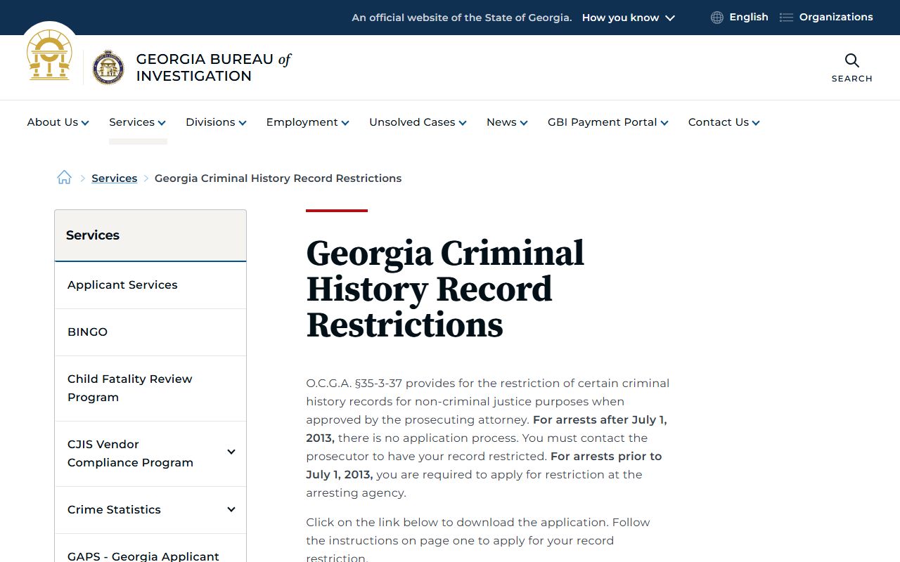 DeKalb County arrest records GBI record restriction page
