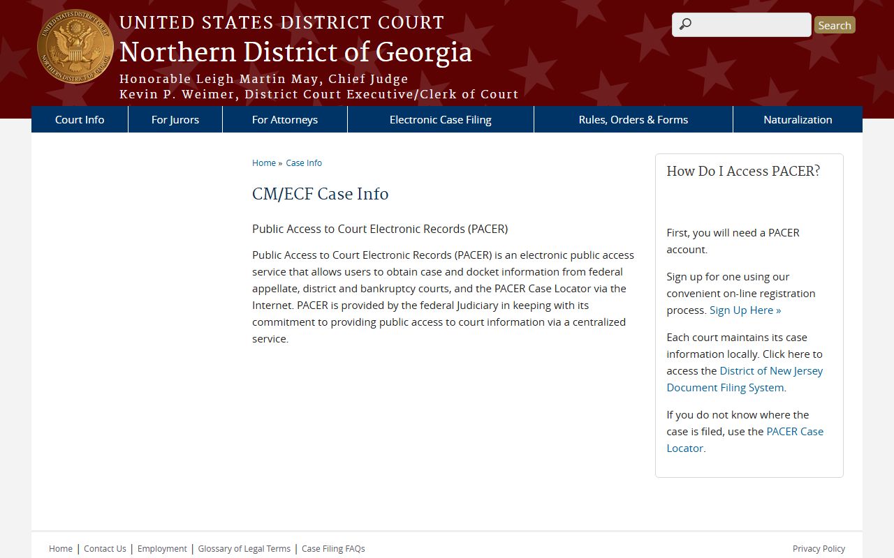 DeKalb County court dockets federal CM ECF and PACER page