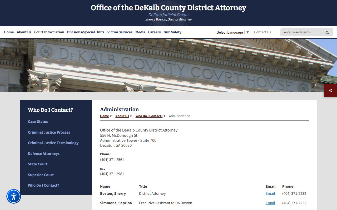 DeKalb County criminal court records District Attorney administration page