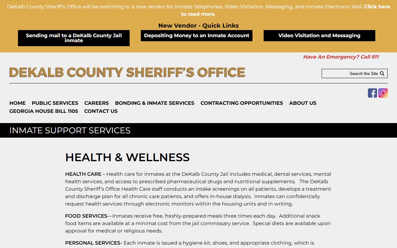 DeKalb County inmate records commissary mail and money support services