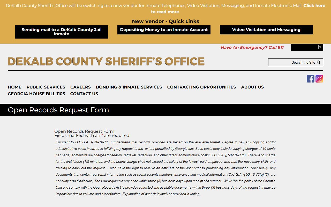 DeKalb County inmate records sheriff open records request form