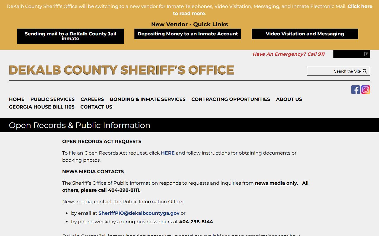 DeKalb County inmate records sheriff booking photo open records limits