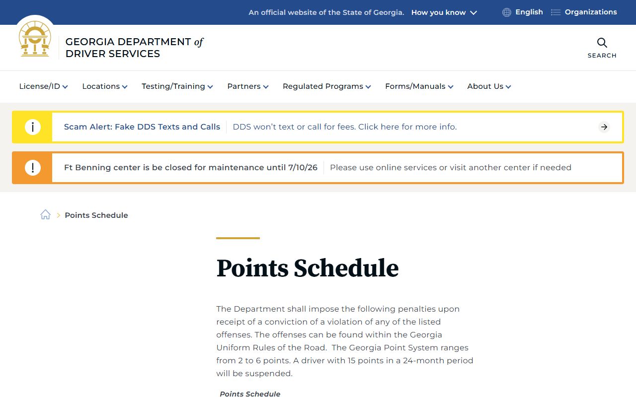 DeKalb County traffic court records Georgia DDS points schedule